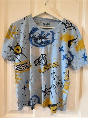 Brooklyn Cloth Graffiti Graphic T-Shirt Blue Yellow L